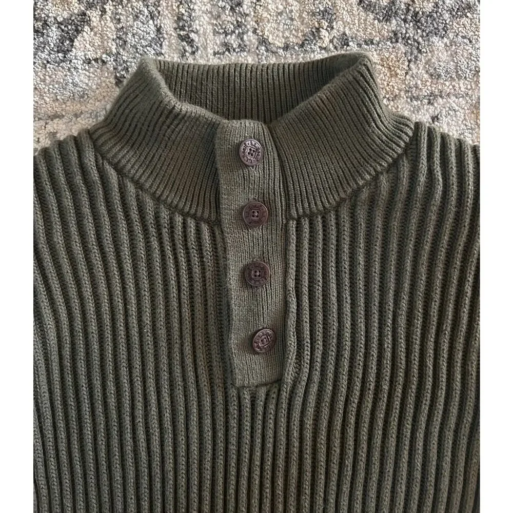 LL Bean Ribbed Heavy Knit Green Long Sleeve Sweater Button Cotton Men's XL